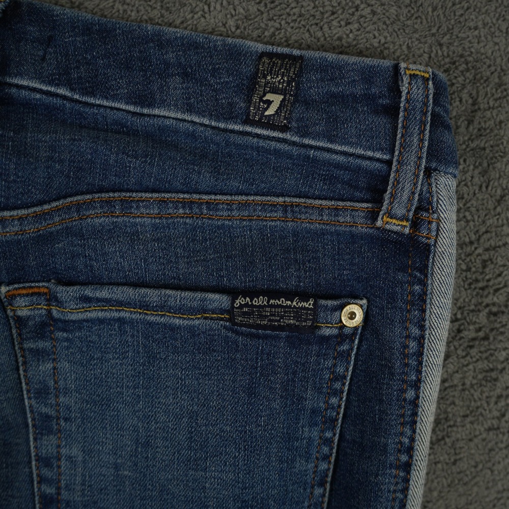 7 For All Mankind Ankle Skinny Jeans Womens 30 Blue Side Stripe Raw Hem - Picture 6 of 13